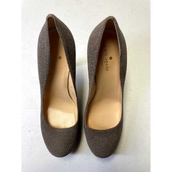 KATE SPADE Glitter Round Toe Suede Pumps Stiletto Heel Taupe Gray Women's 8 - Picture 2 of 10